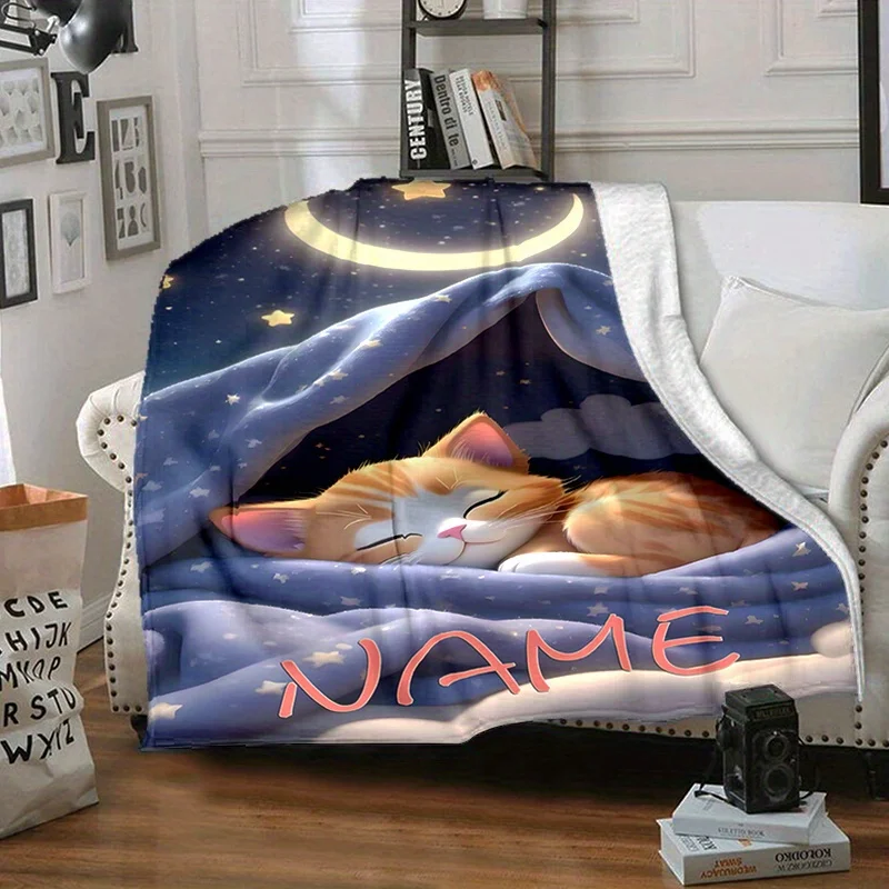 Custom Name sleep cat Blanket, suitable for sofa, bed, birthdays, children, fishing enthusiasts, friends, gifts