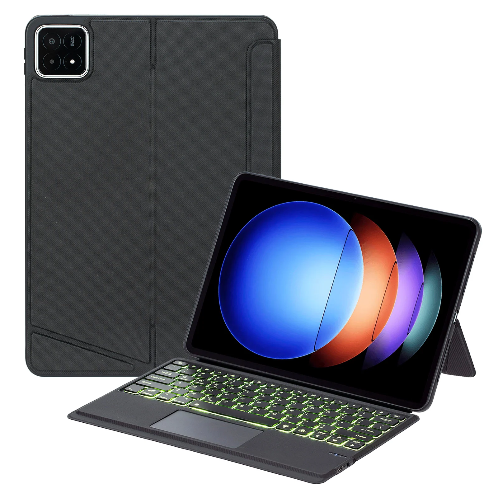 

T0N10-AS For Xiaomi Pad 6S Pro 12.4 Leather Stand Cover + Backlit Touchpad Bluetooth-compatible Keyboard