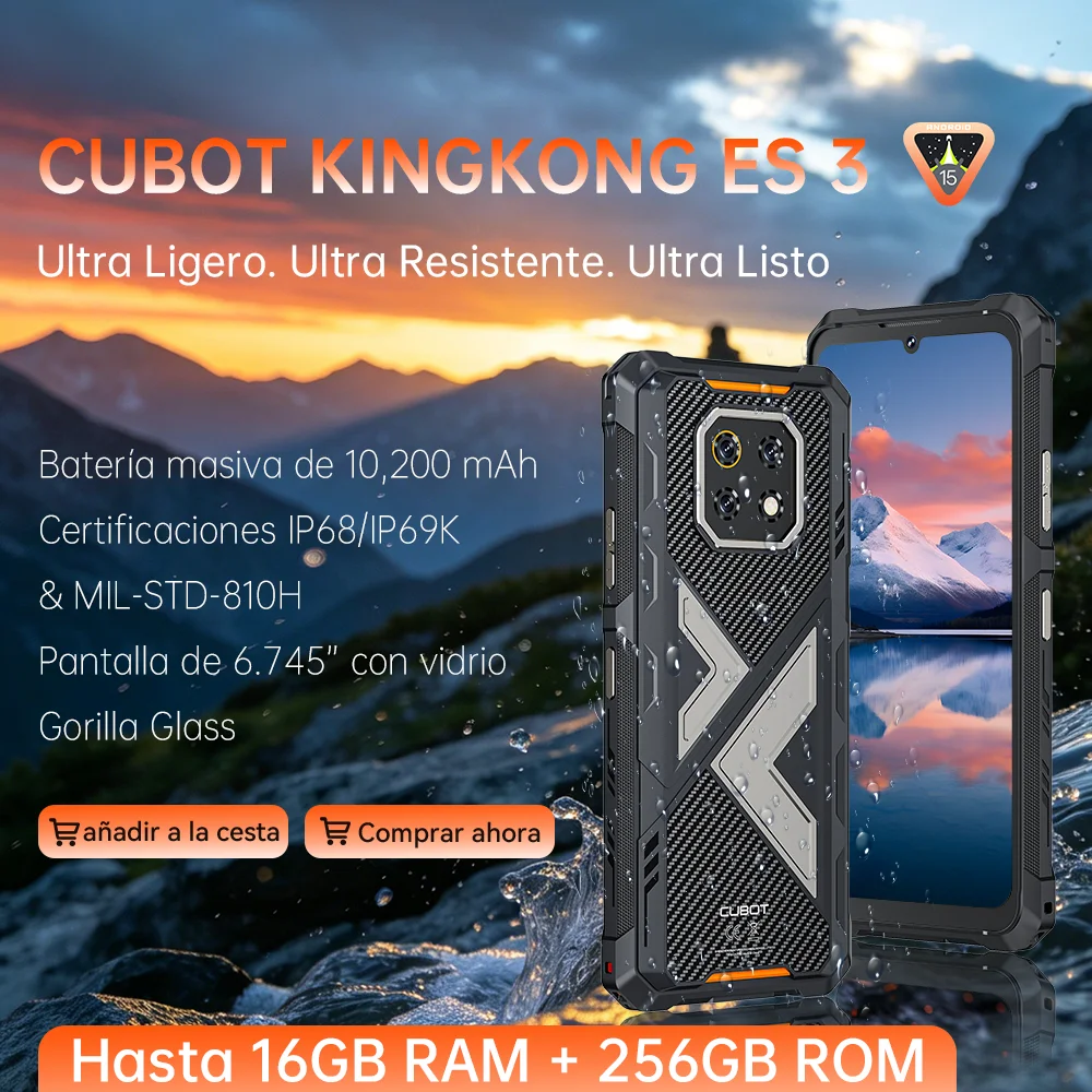 Smartphone Cubot KingKong ES 3, 16 GB de RAM (6+10 GB ampliables), 256 GB de ROM, batería de 10200 mAh, pantalla Gorilla Glass de 6,745 pulgadas, 120Hz, cámara de 48 MP, NFC, 4G celular, IP68 e IP69K, MIL-STD-810H