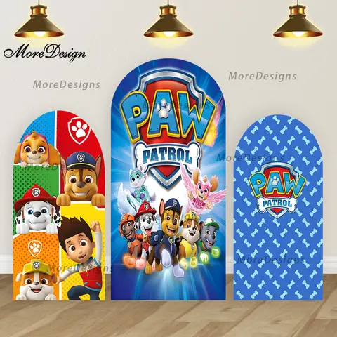 Paw Patrol Arch Photo Backdrop Baby Shower Decoration Kids Birthday Party Arched Covers Double-sided Zipper Photography Props
