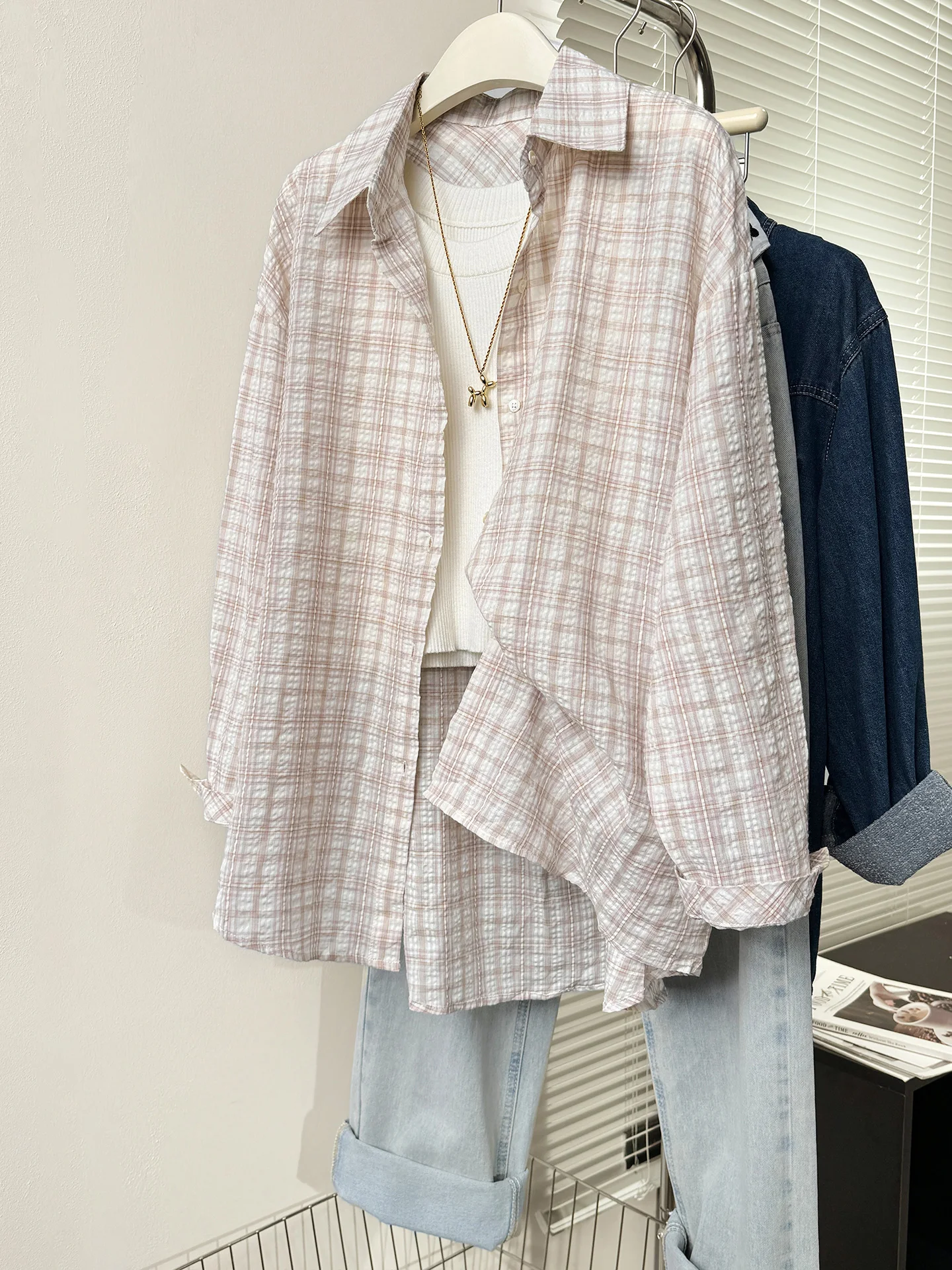 La Chapelle Vintage Plaid Long Sleeve Women's Shirt Spring Summer Thin Outerwear Loose Sun Protection Open Cardigan Top