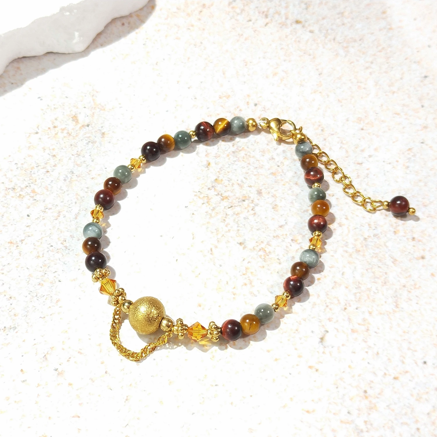 Lii Ji Natural Eagle Eye Tiger Eye Stainless Steel Bracelet Handmade Fashion Jewelry
