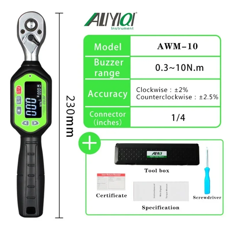 Practical Mini Digital Torque Wrench Multifunctional 10N.M 0.3-10 1/4'' Drive Force Measuring Instrument