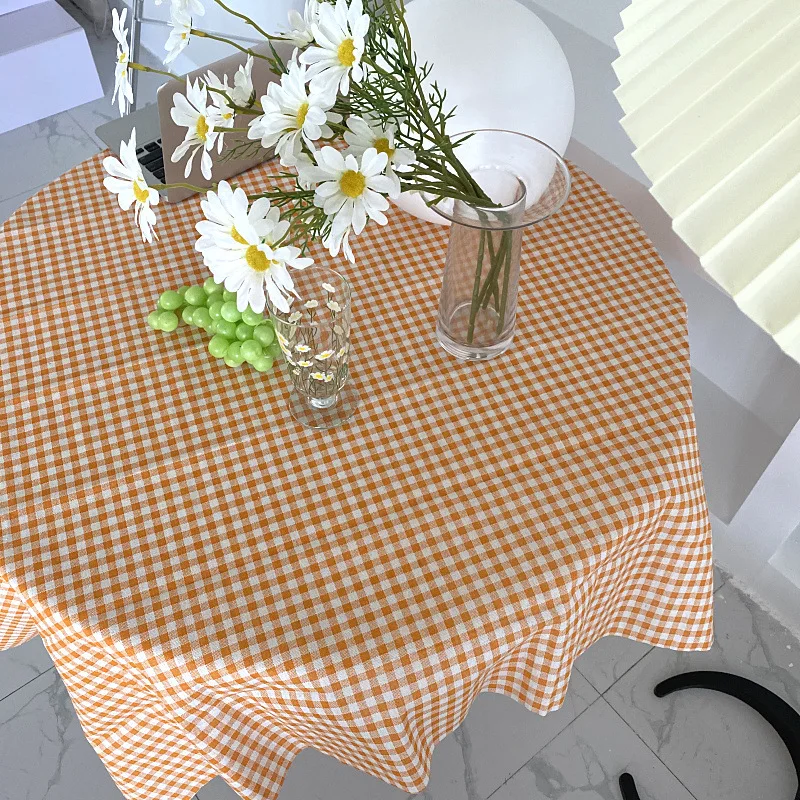 

Han Feng tablecloth plaid small fresh cotton and linen background cloth linen home decoration book tablecloth pad