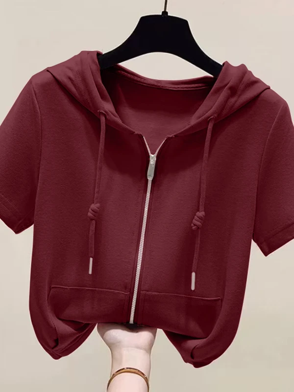 فضفاض القطن هوديي ort Sve تي شيرت المرأة الصيف Faion حجم كبير التخسيس إخفاء البطن تنوعا سترة علوية #4