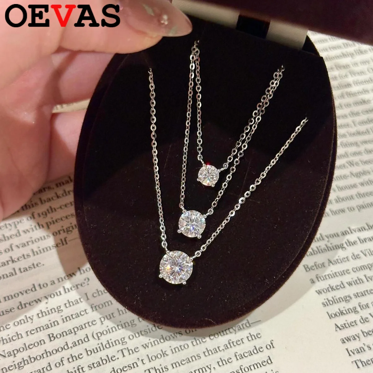 OEVAS 1ct 2CT 3ct Classic Round Moissanite Pendant Necklace For Women 100% 925 Silver Wedding Party Bridal Fine Jewelry