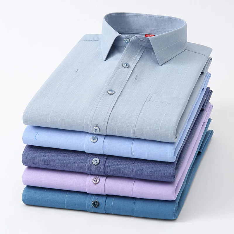 Vintage 64% Baumwolle Langarm-Hemden für Herren Slim Fit Formelles Einfarbiges Hemd Modische Koreanische Beliebte Rote Kleidung