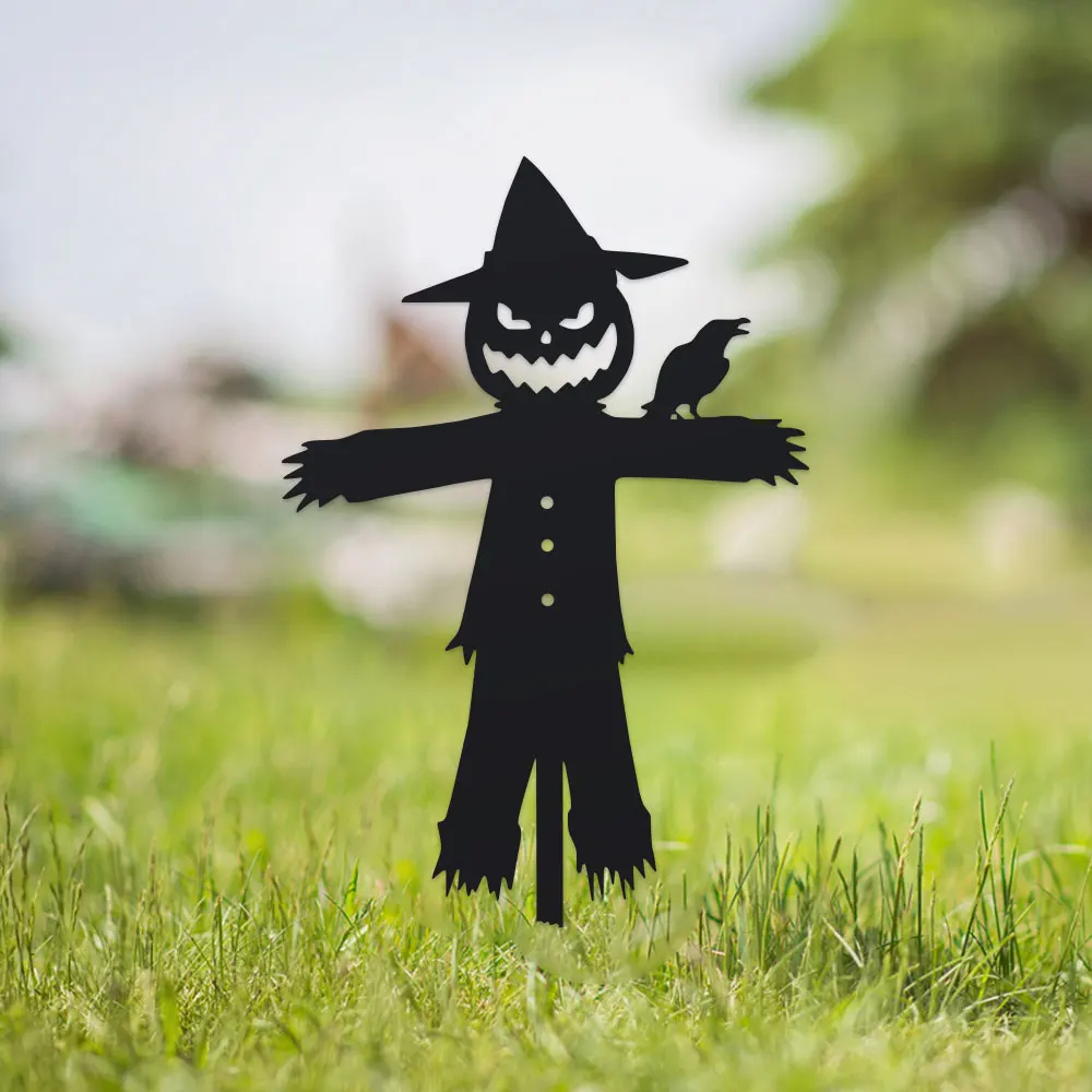 1pc Halloween Evil Scarecrow Garden Stake - Decorative Metal Art, Silhouette Yard Art, Outdoor Fairy Theme Decor, Floor Mounted
