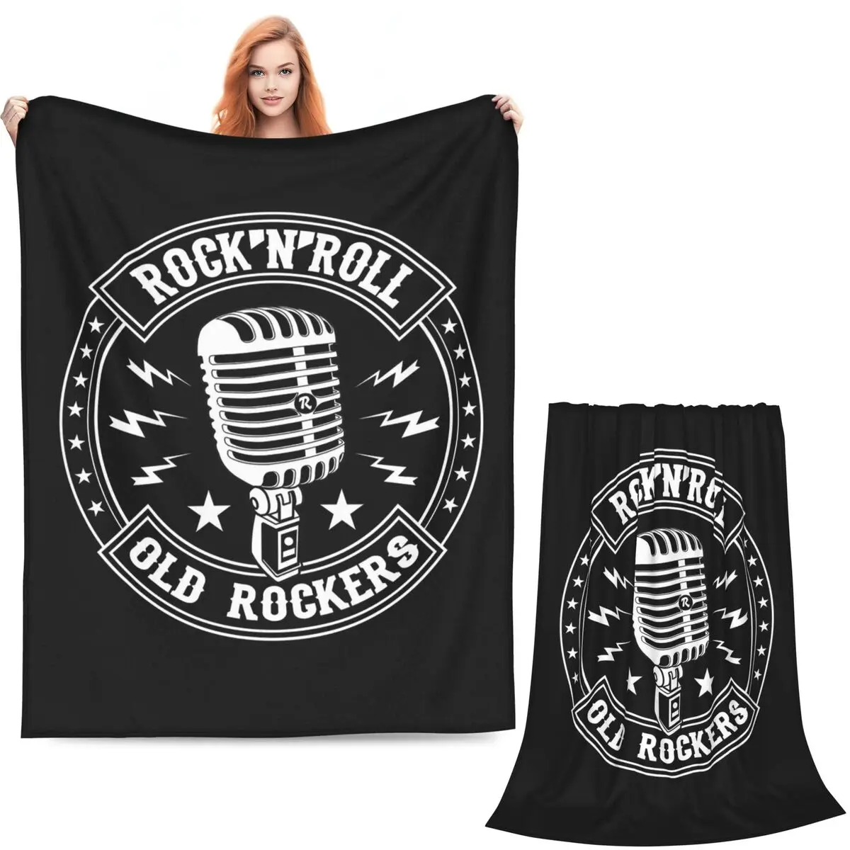 Microphone Rock And Roll Rockabilly Blanket Soft Warm Flannel Throw Blanket Plush for Bed Living room Picnic Travel Home Couch