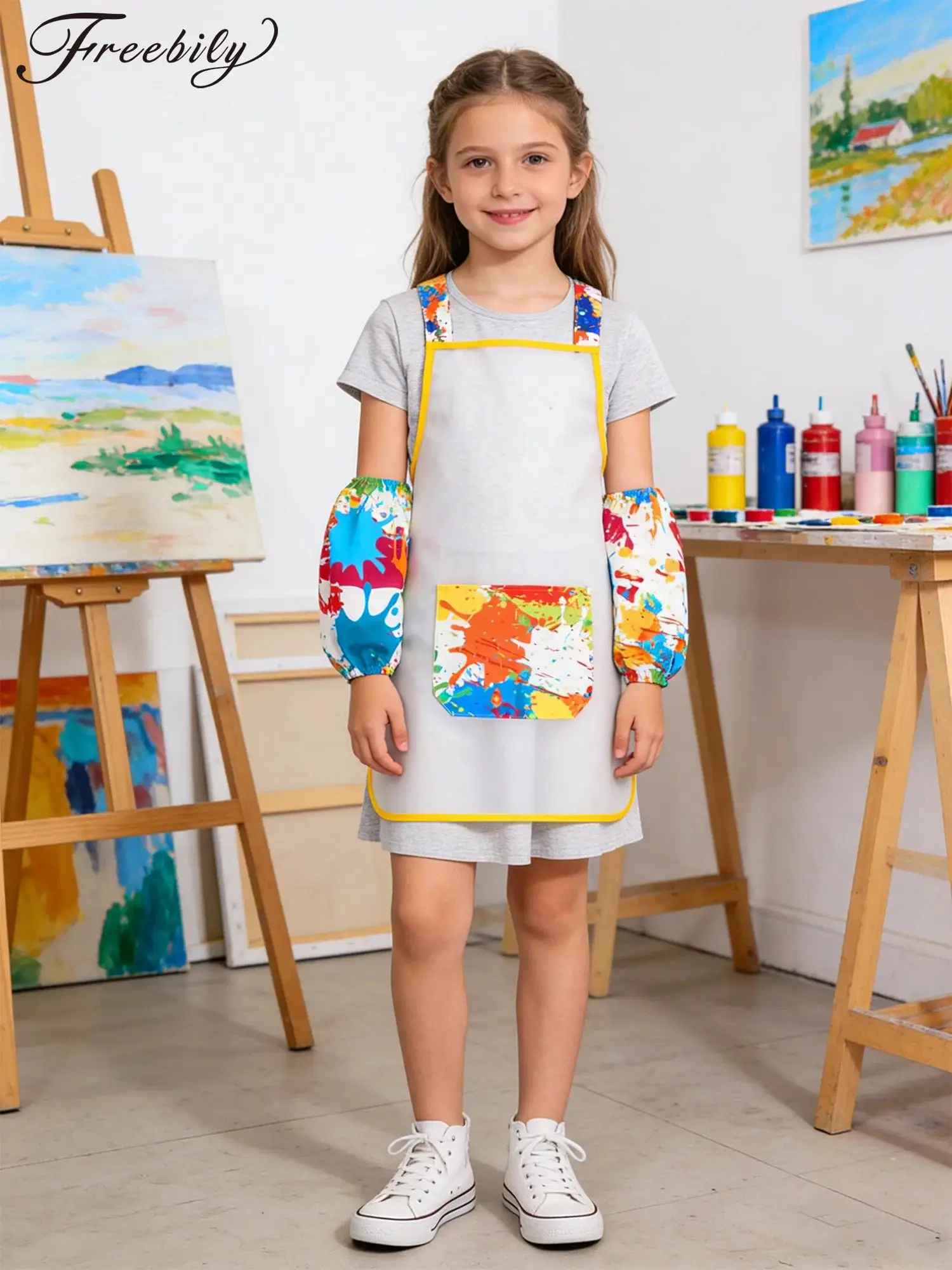 

Детский водонепроницаемый фартук для рисования, полупрозрачный принт граффити, нагрудники для рисования с рукавами, шляпа, одежда для шеф-повара, приготовления пищи, выпечки