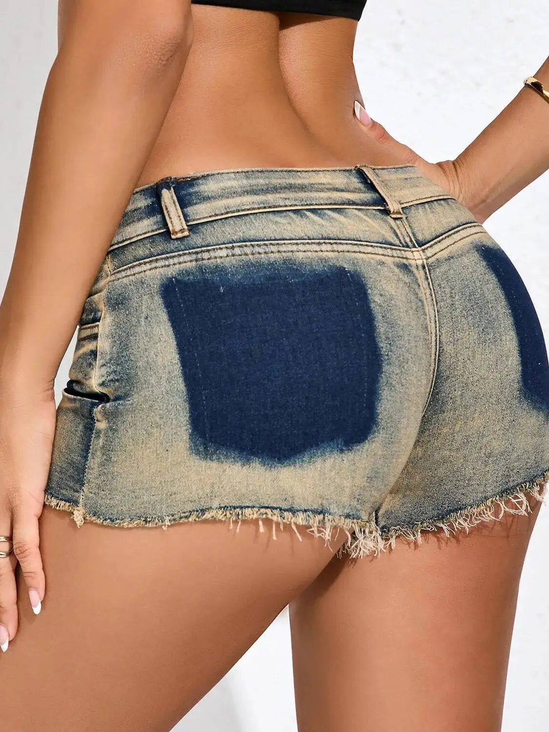 신상 여성용 로우 웨이스트 섹시 바 핫 걸 진 데님 쇼츠 핫 팬츠 찢어진 트렌디 패션 섹시 여성 쇼츠 블루 2025 신상 GHN0