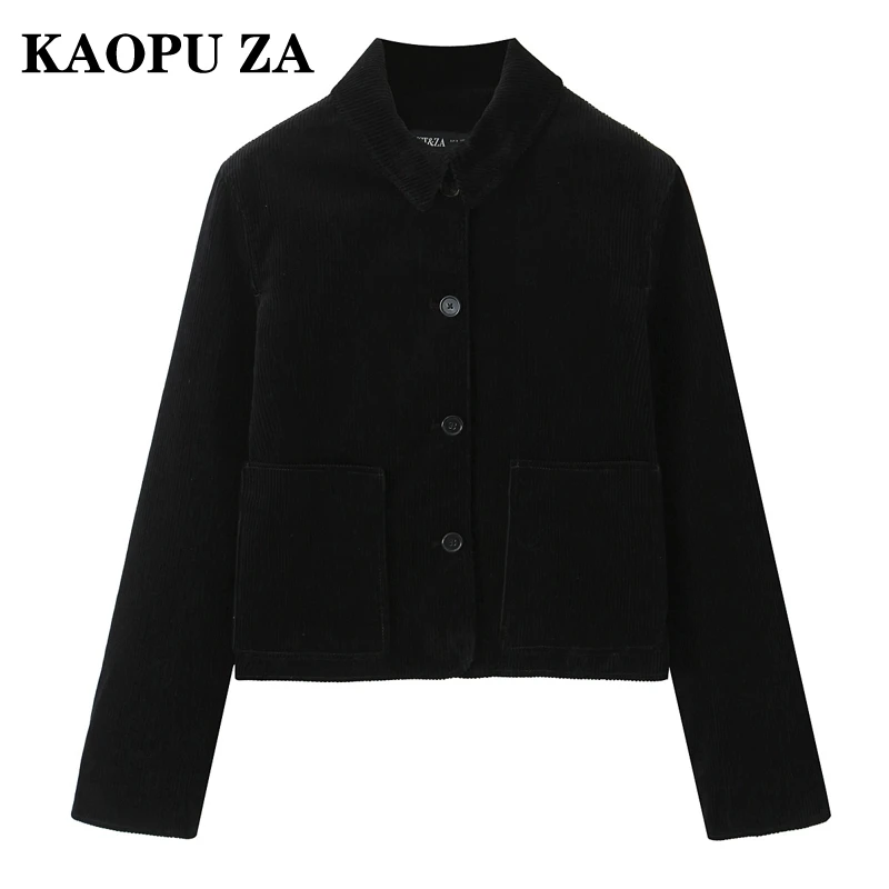 KAOPU ZA 2024 Winter Woman American style Coat Commuting Autumn Female Long Sleeve Turn-down Collar Outerwear Keep warm Jacket