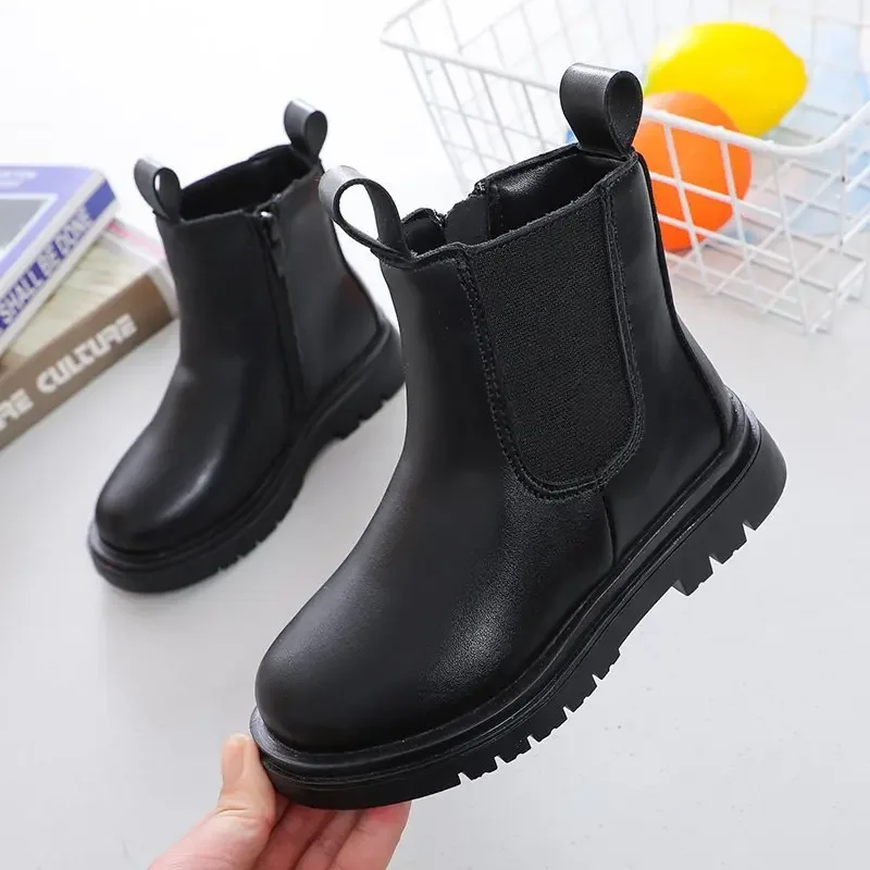 bota infantil menina Fashion Girls Shoes Anti Slip Boots Autumn British Style Zipper Shoes Casual Girl Boot Soft Sole Kid Shoes