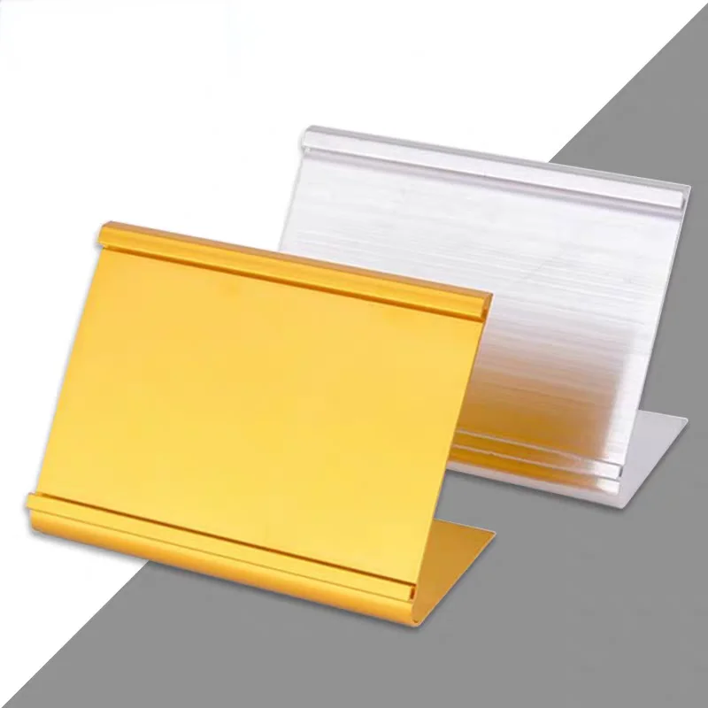 10 Pieces 85x55mm Aluminum Sign Holder Display Stand Horizontal Slanted L-Shape Name Card Price Card Tags Label Holder Stand