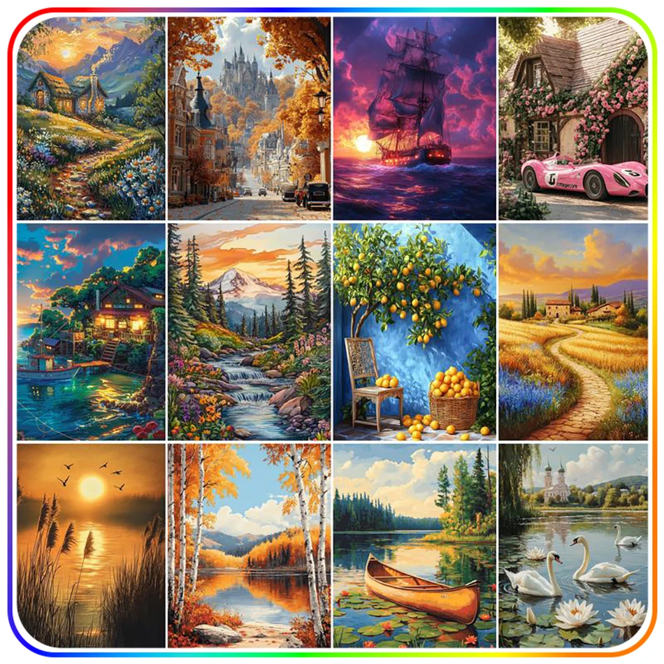 

SDOYUNO Diamond Painting Accessories Scenic trees Crystal Embroidery Rhinestones Diamond Mosaic Full Square Round Drill Wall Art