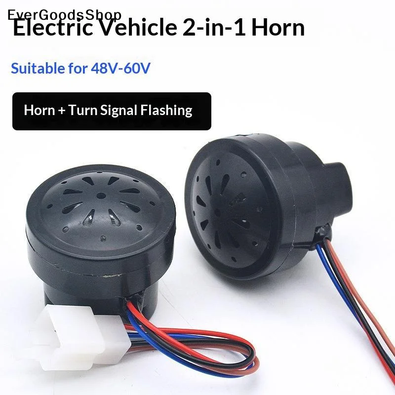 New1/3Pcs 48V 60V Electric Car Horn Black 2in1 With LED 4Wires Steering Buzzer Reversing Voice Horn Electric Bike Accessories