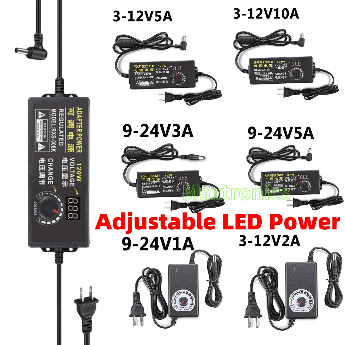 NEW Adjustable Switching Regulated LED Power Supply Converter AC110V-220V to DC 3-12V 3/9-24V Adjustable Voltage Power Adapter