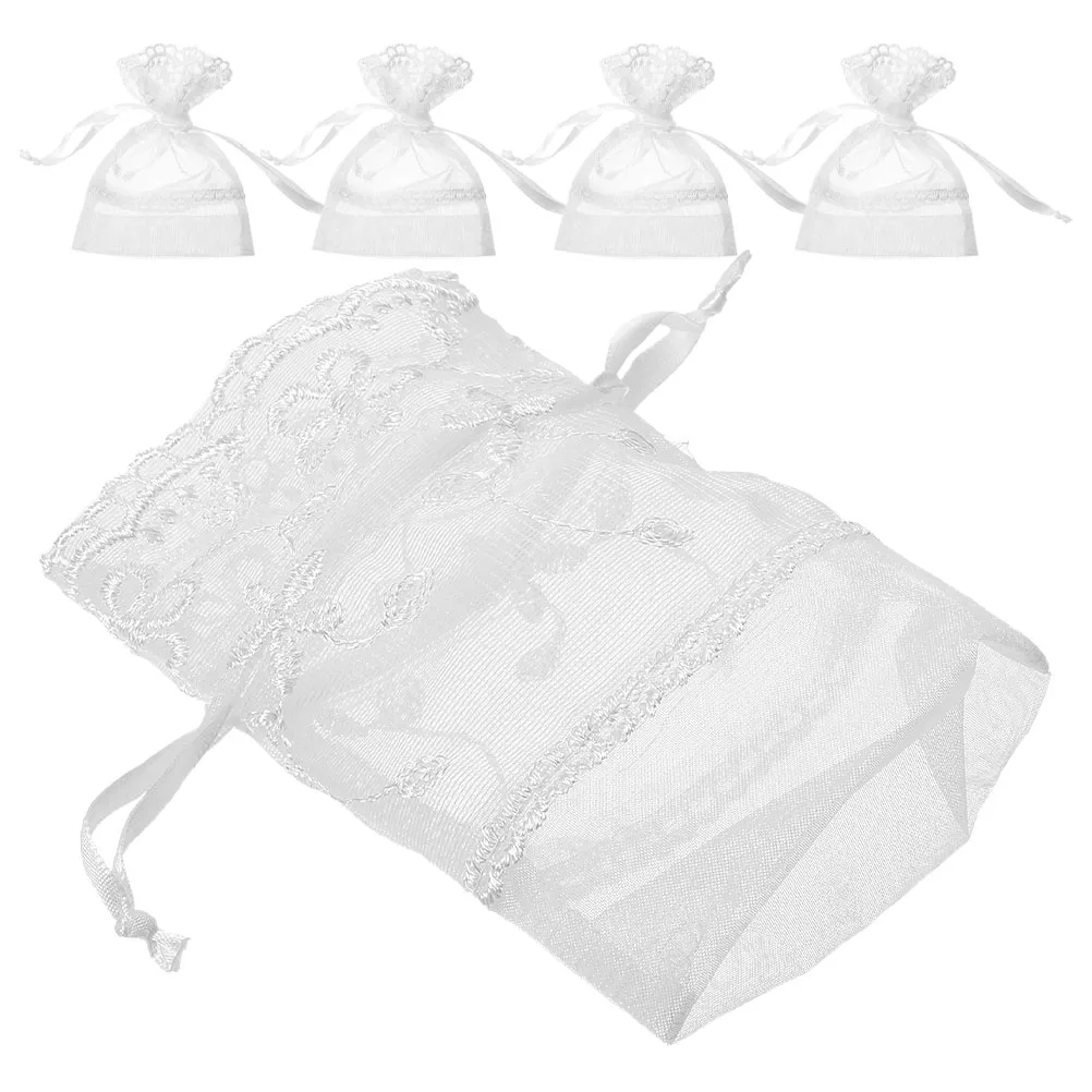 

5 Pcs Jewelry Storage Bags White Flower Edge Drawstring Foldable Base Spice Sachets Wallets Christmas Favor Bags