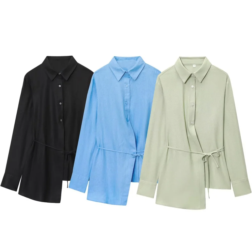 

UNIZERA women's asymmetrical hem shirt with lace up decoration for spring and summer new casual women's clothing