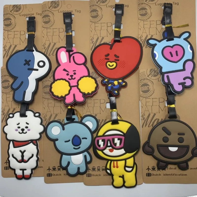 BT21 Cartoon Cute Q Version Tata Cooky Girl Luggage Tag Pendant Shooky Travel Luggage Checking Tag Decoration Gift Line Friends