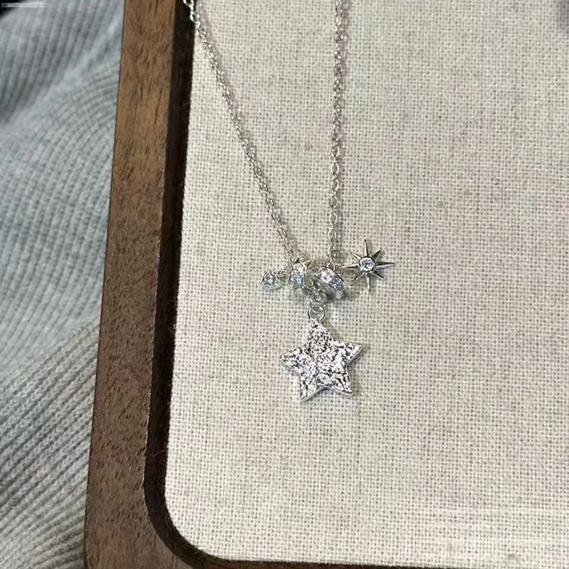 New 925 Sterling Silver Star Necklace Personality Charm Geometric Pendant Choker Birthday Gift Women's Fine Jewelry