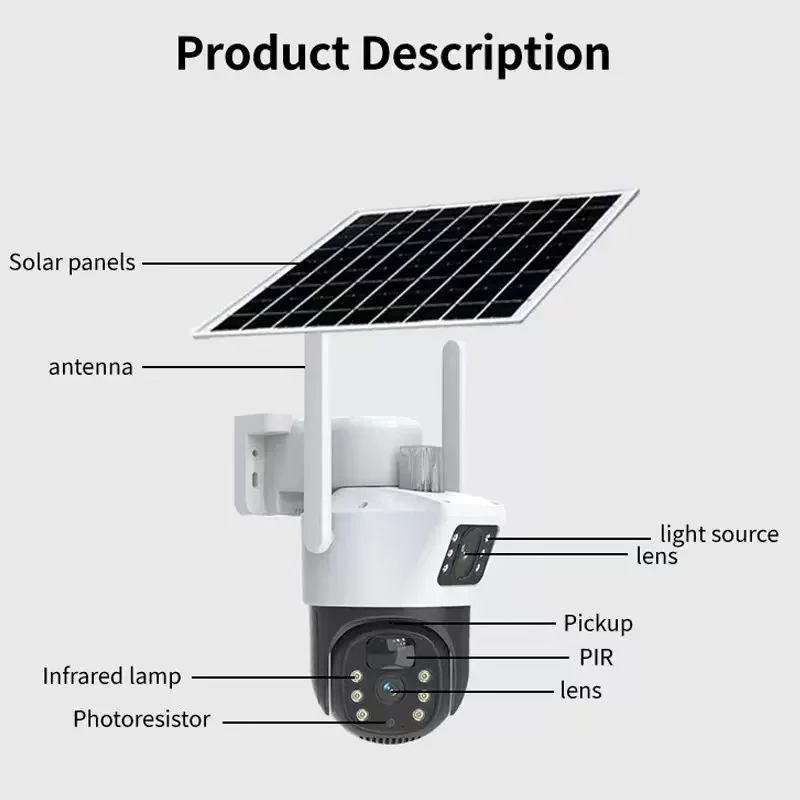 4G pan tilt dual eye dual screen solar-powered camera no wiring required remote control via mobile phone