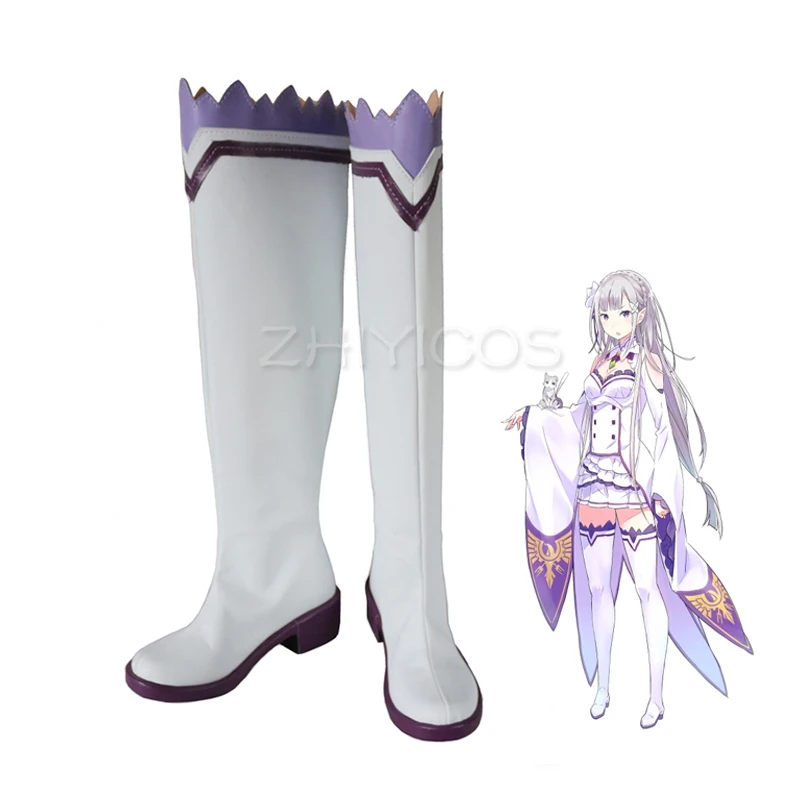 

Re:Zero kara Hajimeru Isekai Seikatsu Emilia Cosplay Shoes Life in a Different World from Zero Emilia Knee Length Boots