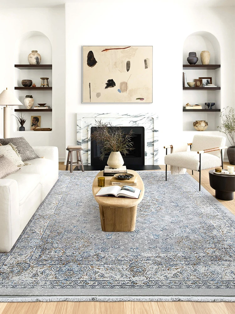 Grey Color Persian Carpet Living Room Soft Bedside Sofa Mat No Glue Anti-skid Vintage Bedroom Carpet Large National Style Home