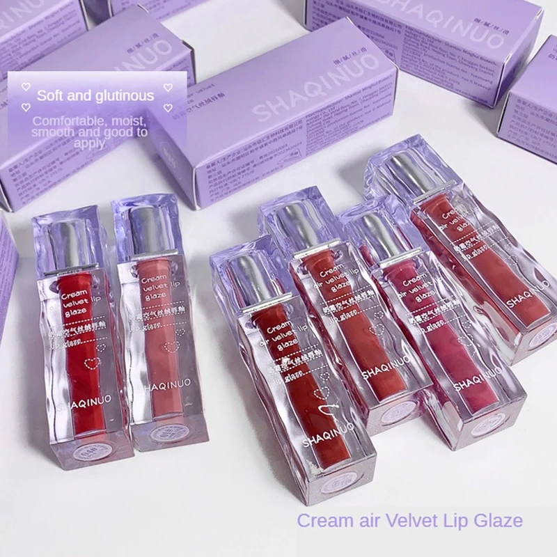 6 Farben Creme Luft Samt matte Lippen glasur seidig-glatt lang anhaltende Lippen tönung wasserdichte Antihaft-Tasse Lip gloss Make-up Kosmetik