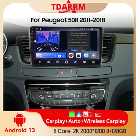 

2 din for Peugeot 508 2011-2018 Android 13.0 6G+128G Multimedia Player Car Radio Wireless Carplay Android Auto Original Car Menu