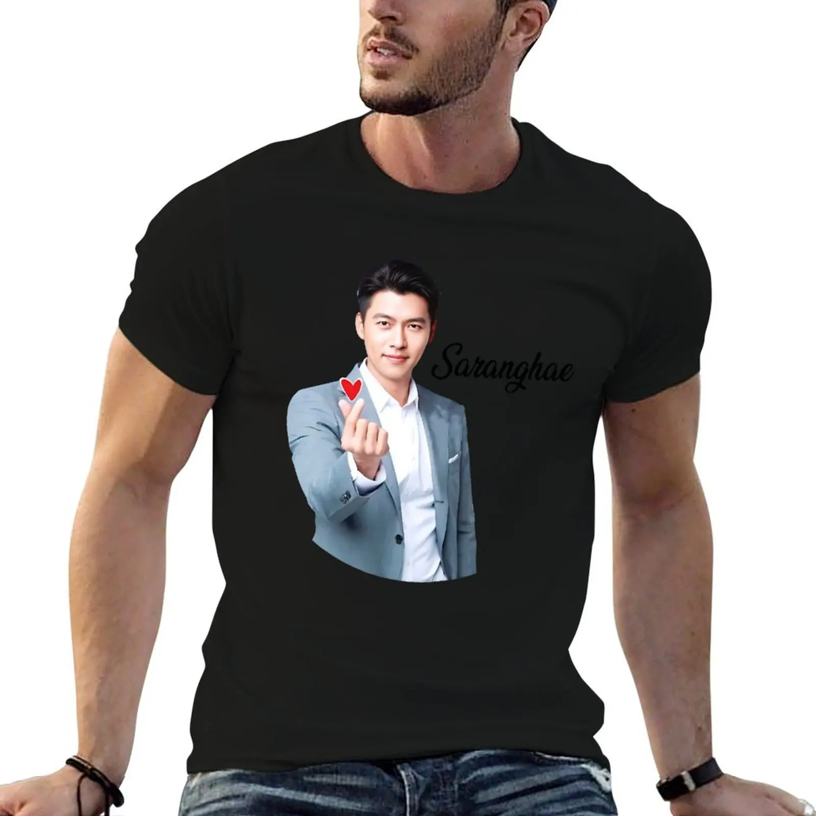 

hyun bin saranghae korean actor T-Shirt anime t shirts for man t shirt for man T-Shirt