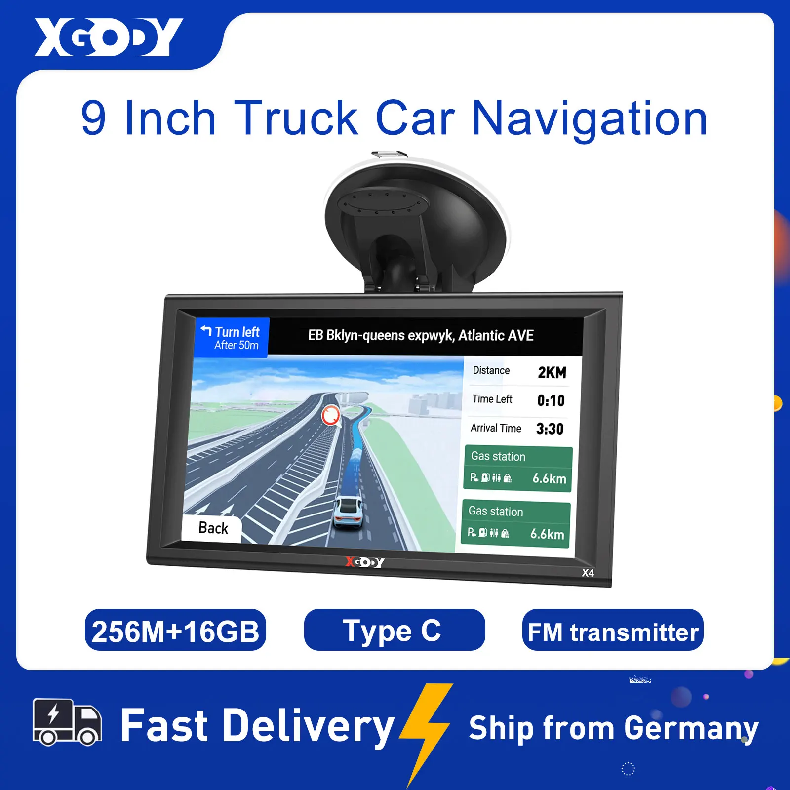XGODY 9 Inch Navigation Truck Car GPS 256M+16GB Capacitive Screen Navigator Upgrade Map Free Blutooth Optional AVIN Optional