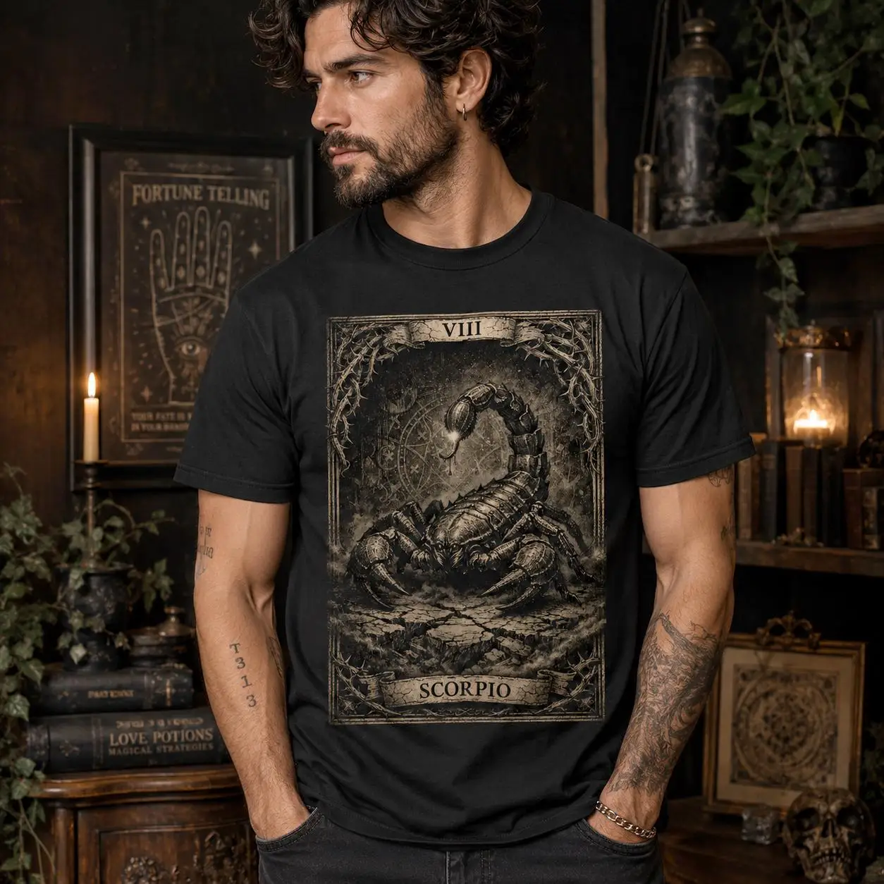 Scorpio Tarot Card T-Shirt Gothic Zodiac Astrology Tee Vintage Occult Scorpion Graphic  High-Quality Fashion Trend - Y2K Style