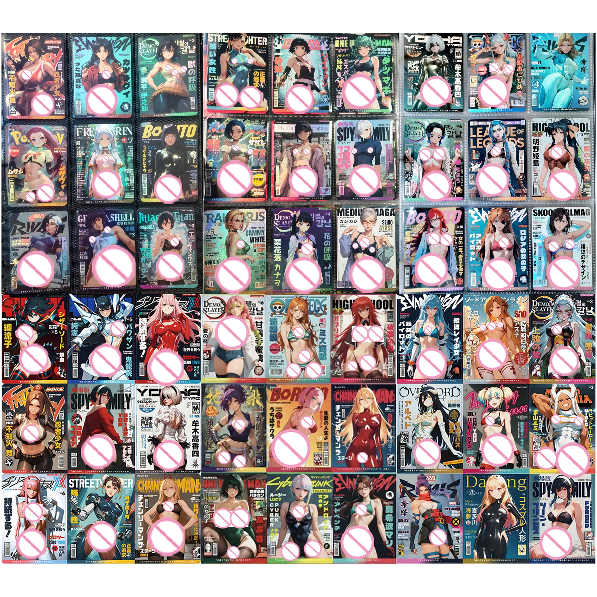 

9Pcs/set Anime Cover Girl Mai Shiranui Zero Two Chun-Li YoRHa Yor Forger ACG Refraction Flash Card Diy Anime Collection Card Toy