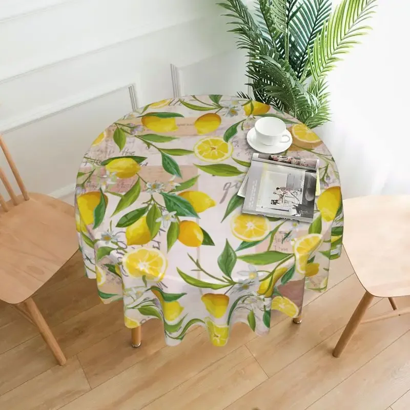 Lemon Tree Round Tablecloth 60 Inch Home Kitchen Dining Table Decoration Water Resistant Table Cover for Holiday Picnic Party