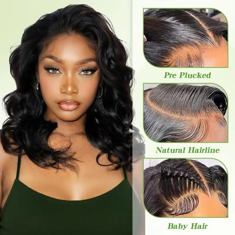 Glueless Body Wave Wig Deep Wave Short Bob Wig Synthetic Hair 13X6 Hd Lace Front Wig 13x6 Glueless Bob Wigs Black Preplucked 13x4 Lace Closure Wig Wear And Go 13x4 HD Transparent Lace Frontal 200 Density 18 24 28 36 Inch Natural Color Daily Style