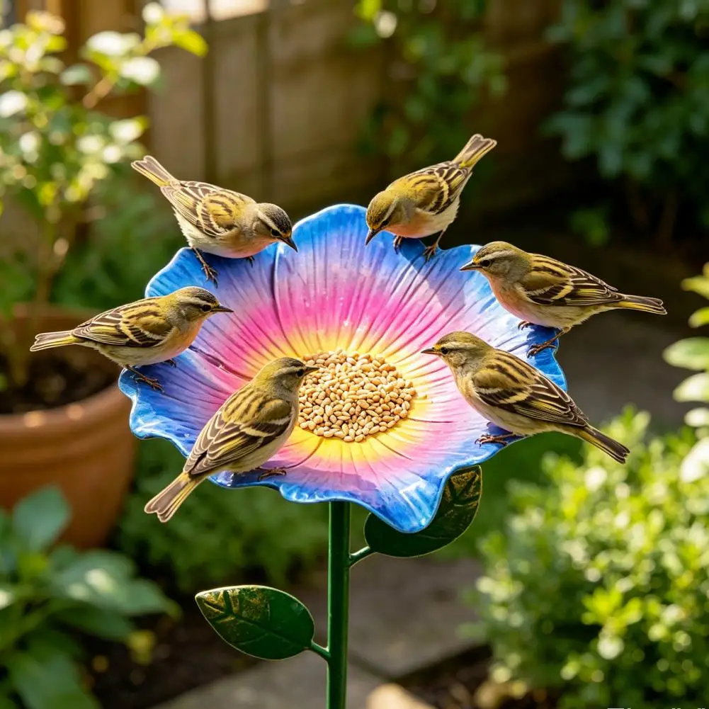 Butterfly Water Feeder Metal Flower Garden Stake with Bird Bath Bee Watering Station Outdoor Pollinator Feeder Decorative Yard.