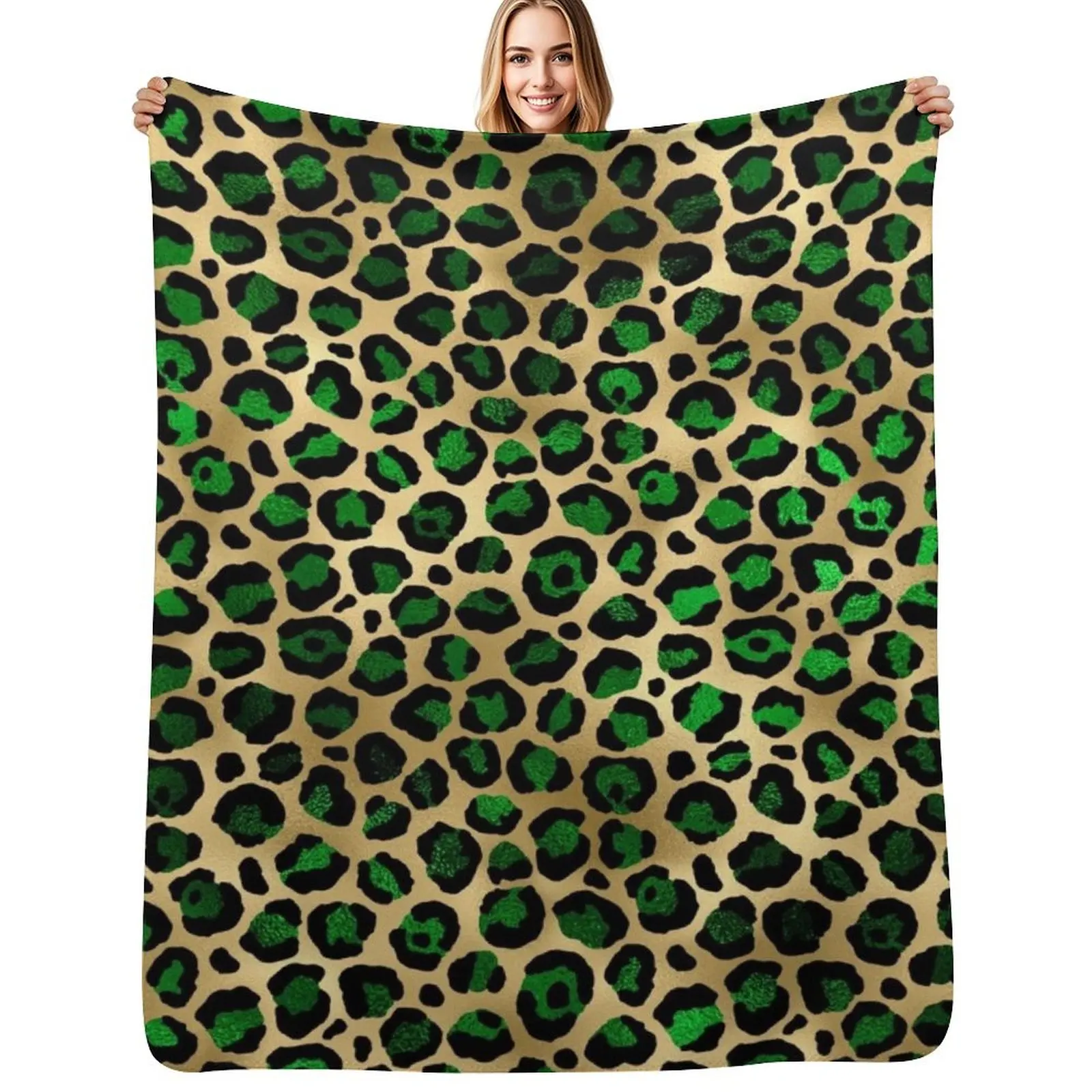 

Emerald Green Leopard Print Throw Blanket Shaggy Flannel Hairys Sleeping Bag Blankets