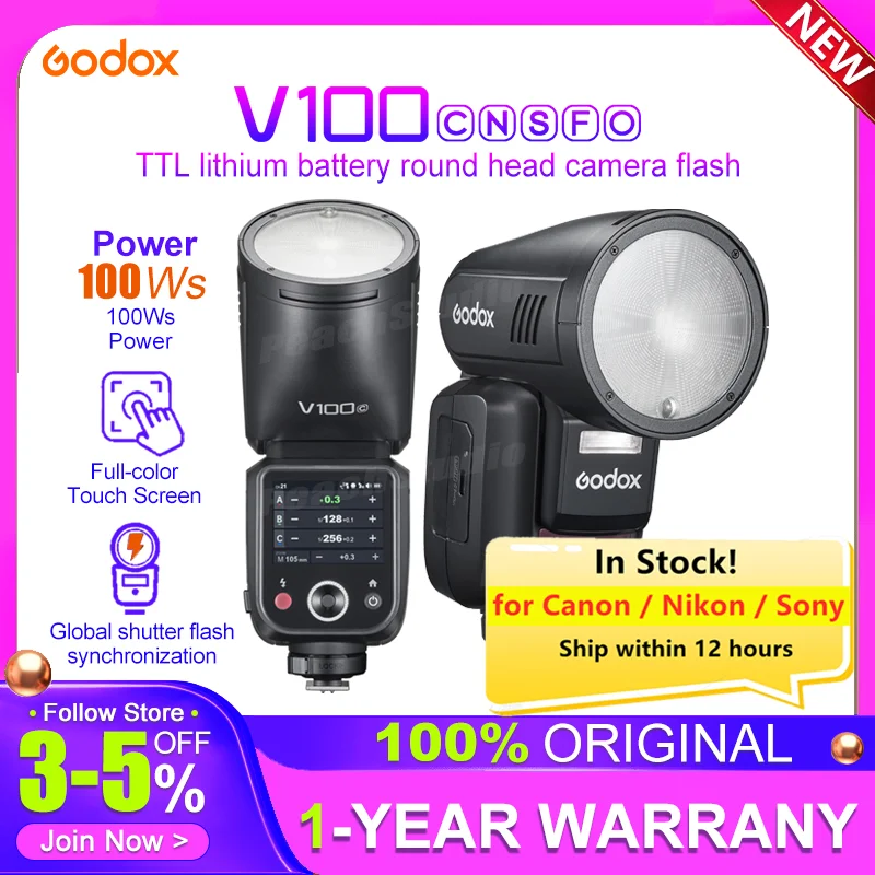 Godox v100 TTL Li-ion Round Head flash Camera Wireless Transmission Speedlite for Canon Nikon Sony Fuji Olympus flash godox