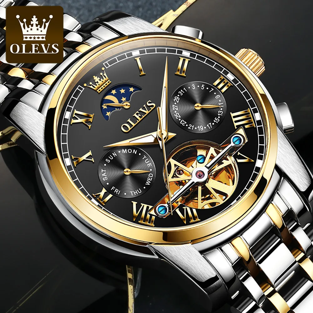 OLEVS Top Brand Men Watch Automatic Mechanical Watches Waterproof Stainless Steel Wristwatch Chronograph Luxury Reloj Hombre