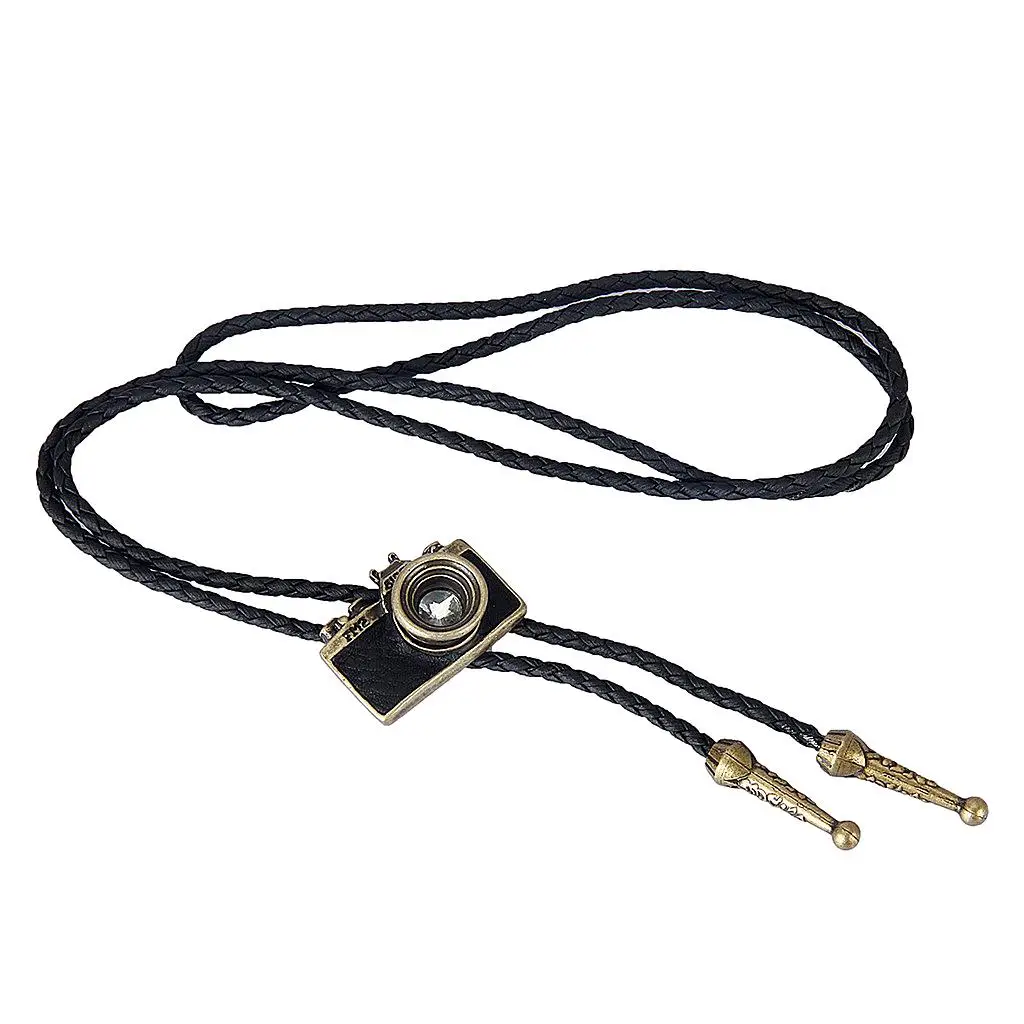

Vintage Western Cowboy Bolo Tie Necktie with Unique Camera Pendant Trendy Rope Necklace for Holiday Gift