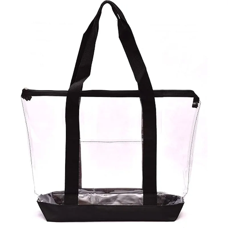 

STR8 Handy Laundry Clear Tote Bag - Zipper Closure, Long Shoulder Strap, Fabric Trimming. (Black)