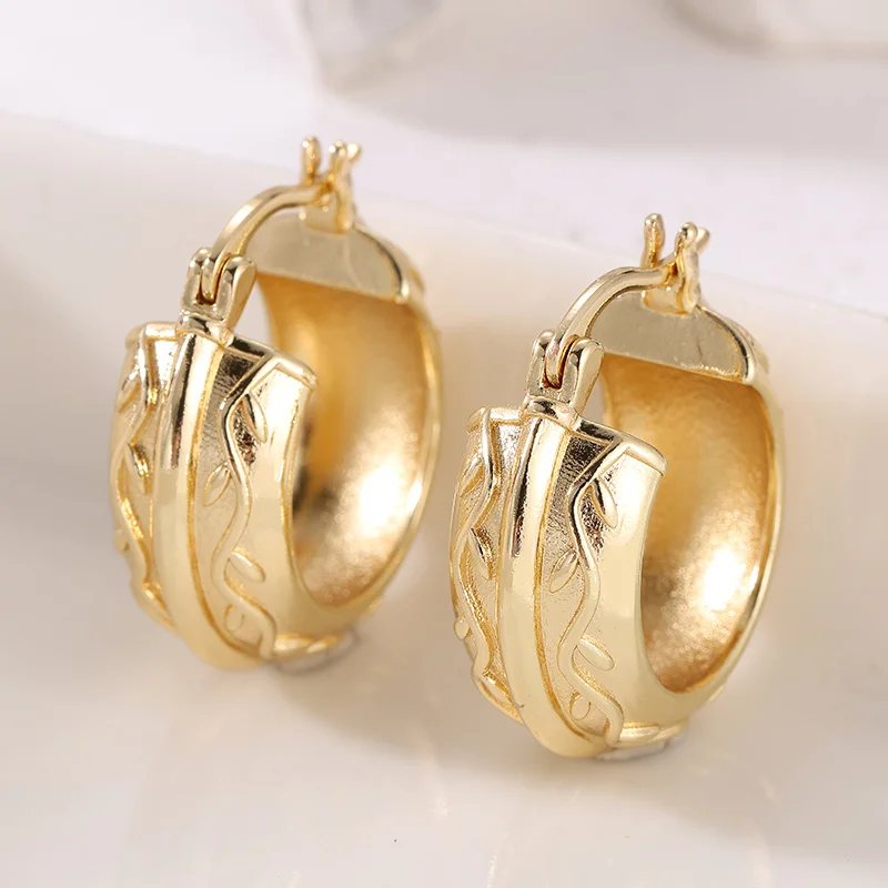 Vintage Distressed Hammer Relief Hoop Earrings For Women Daily Commuting Party Gold Color Earrings Fashion Jewelry