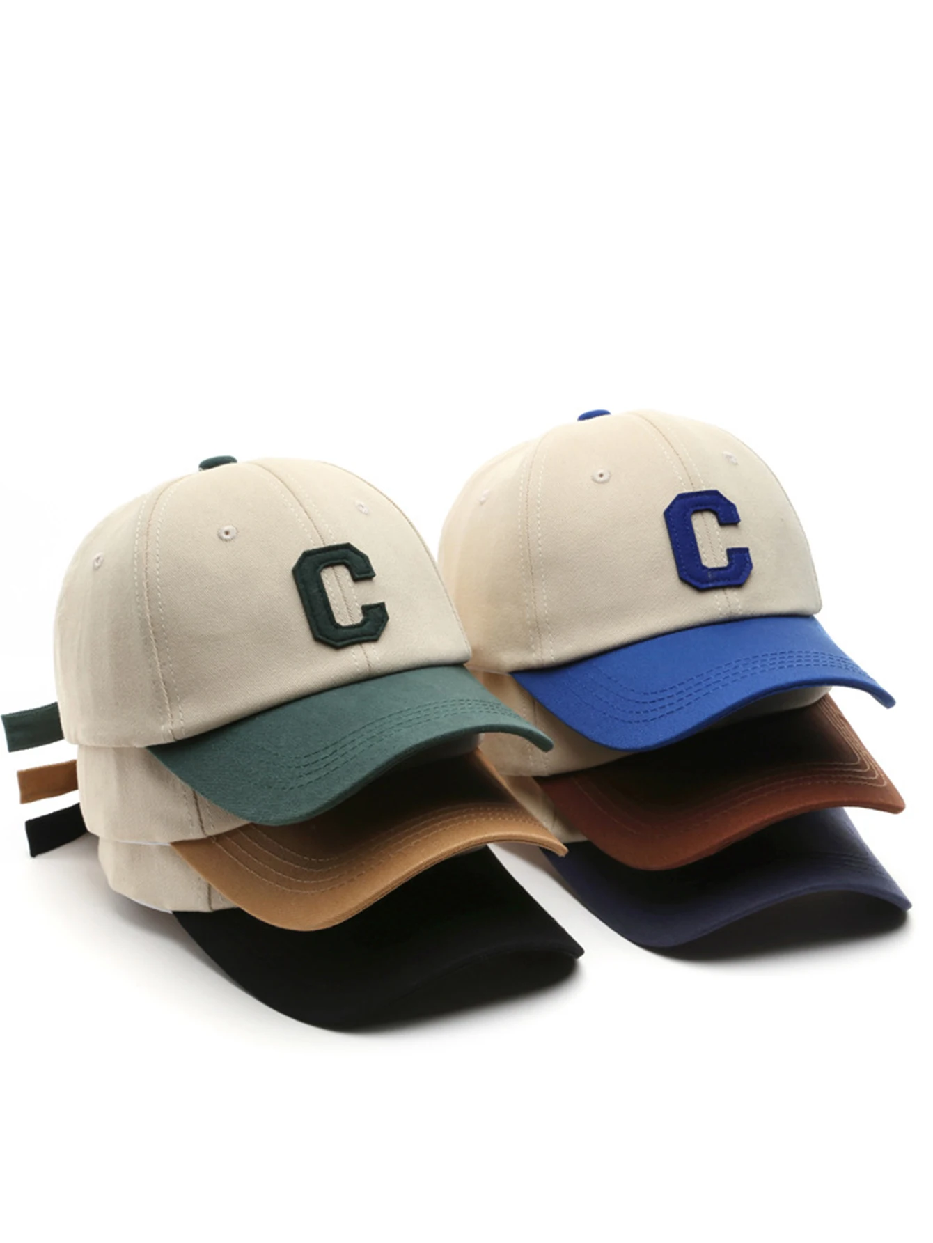 1 unisex all season fashionable pure cotton retro embroidered letter C baseball cap