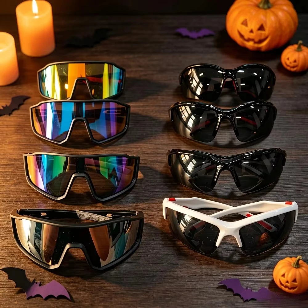 Men's and Women's Sports Sunglasses 8-Piece Set, Oversized Windproof Riding Glasses, Anti-Ultraviolet Polarized Outdoor Sun Umbrella, Suitable for Running, Fishing and Driving. Recommended Christmas and Halloween Gifts, Random Colors