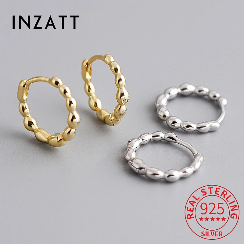 

INZATT Real 925 Sterling Silver Bead Round 18K Gold Hoop Earrings for Women Classic Fine Jewelry Geometric Accessories