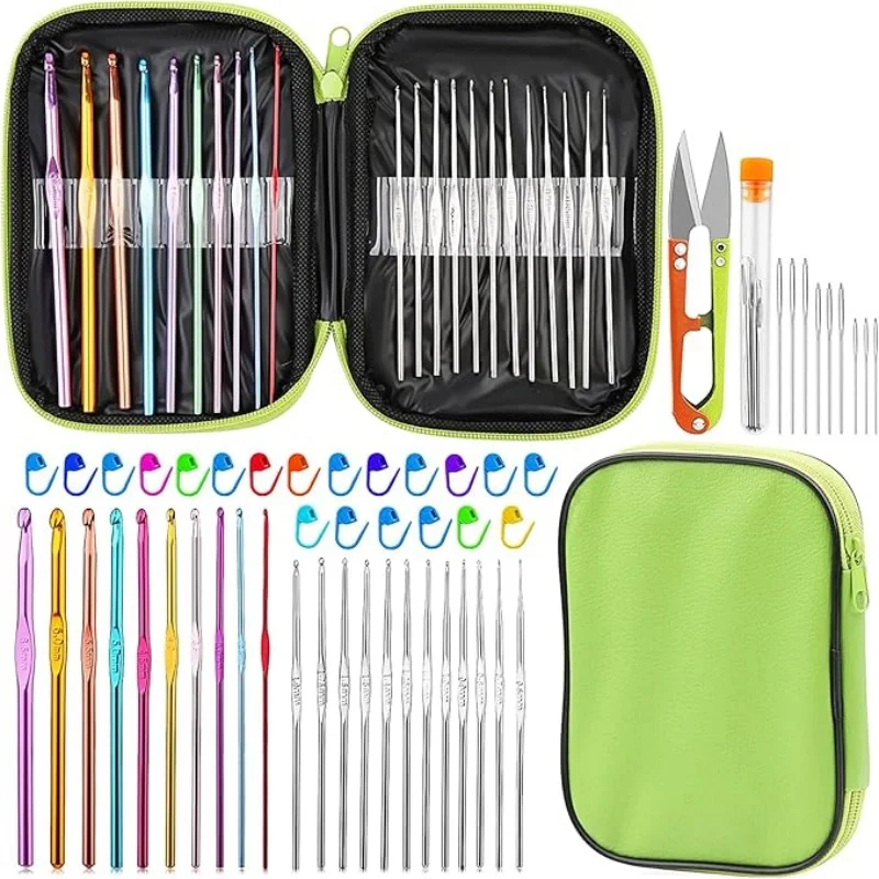 MIUSIE 54 Pcs Crochet Needles Set, Knitting Needles Blunt Needles Stitch Marker Kit With Storage Case,DIY Hand Knitting Tools