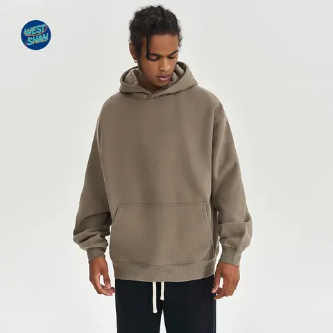 WESTSHAN EU US-storlek Höst Vinter Vintage Active Lyxig Enfärgad Fleecefodrad Tjock 450g Kraftig Huvtröja för Herrar 10 best sales tomma hoodies - №1