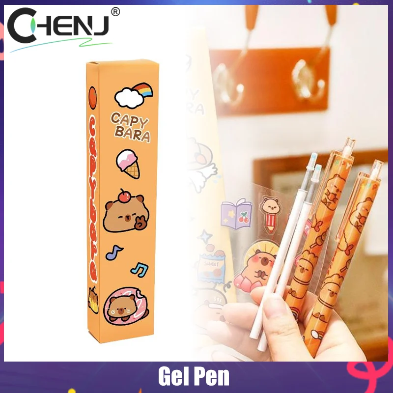 

3Boxs Cartoon Capybra Gel Pen Suit 5-piece Set Ink Quick Drying Cute Neutral Pen Student School Writing Supplies Stationery