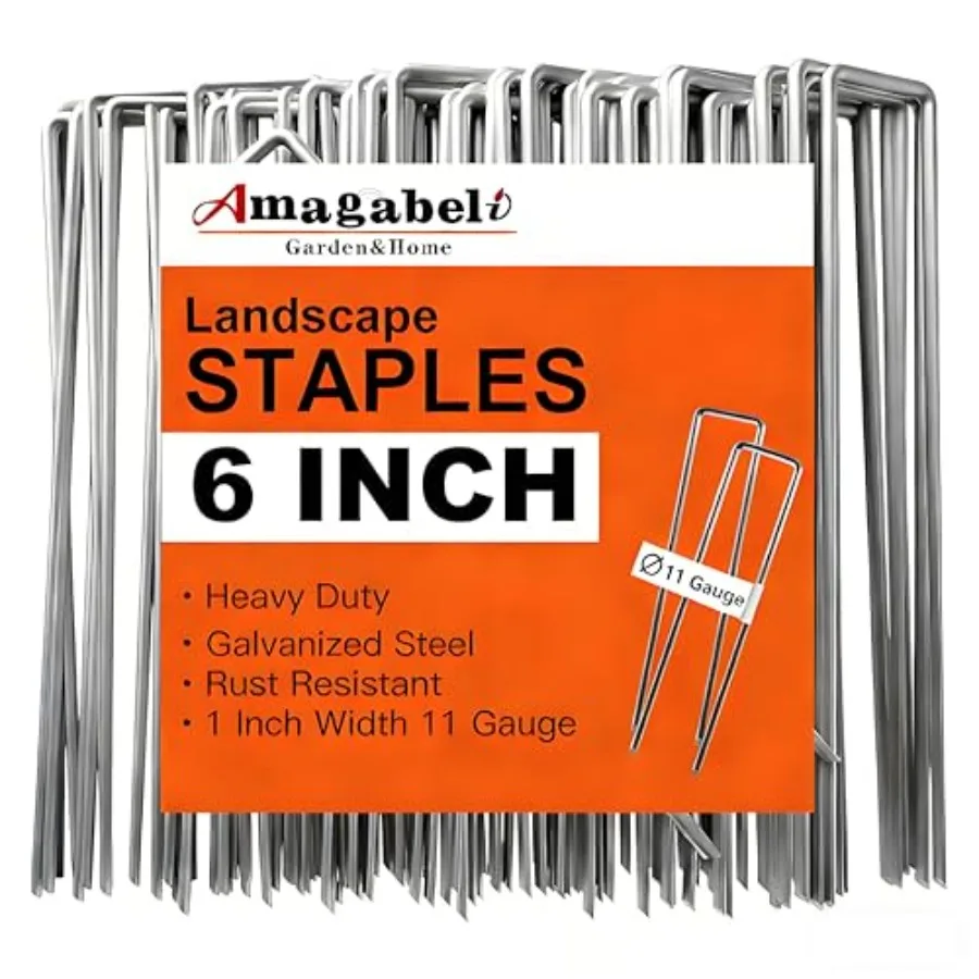 

AMAGABELI 0 шт. оцинкованных ландшафтных скоб 11 калибра, антикоррозийные, сверхпрочные садовые колышки, шипы для укрытия растений, U-образные гвозди для газона